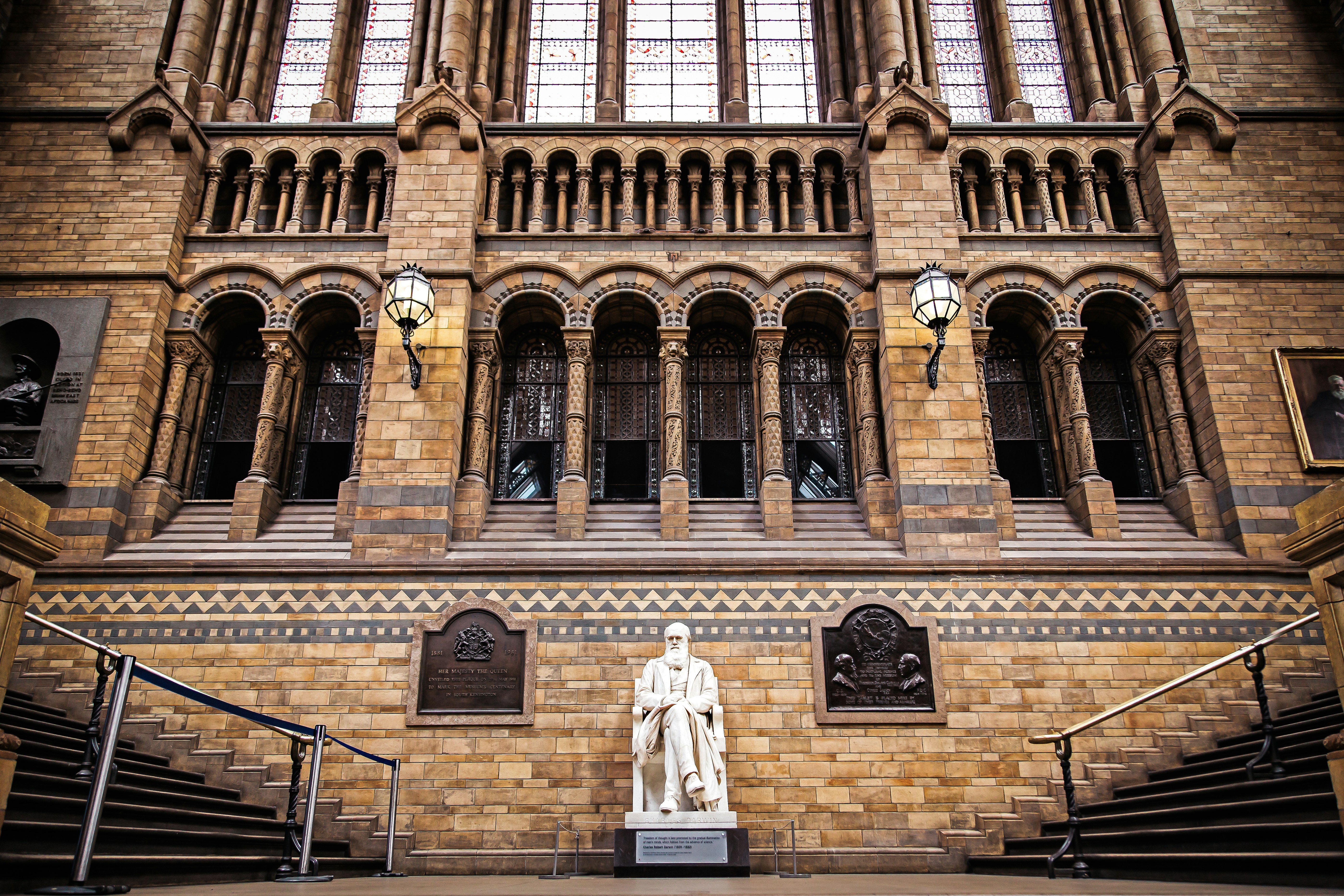 landscape photo of statue infront of brown building